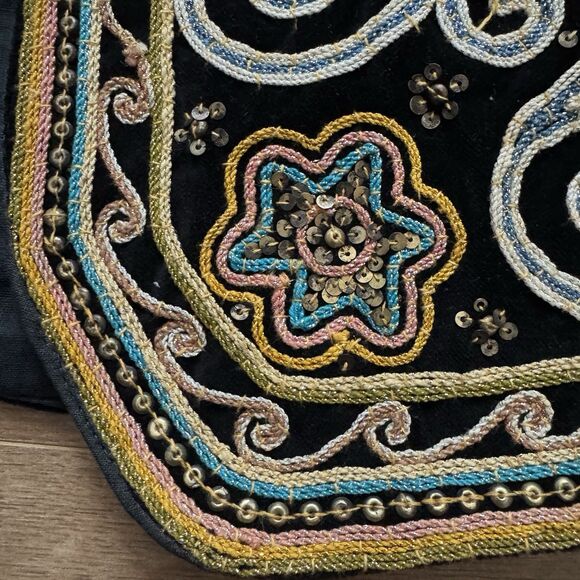 Vintage Carol Horn Workshop Beaded Elephant Vest Black Velvet M-L Festival Boho - Picture 10 of 11